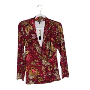 Talbots Petites Large Boho Floral Faux Wrap Blouse NWT